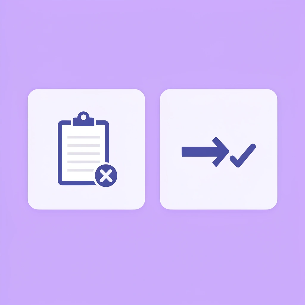 Before: confused founder with question marks. After: founder with checkmark and clear task list