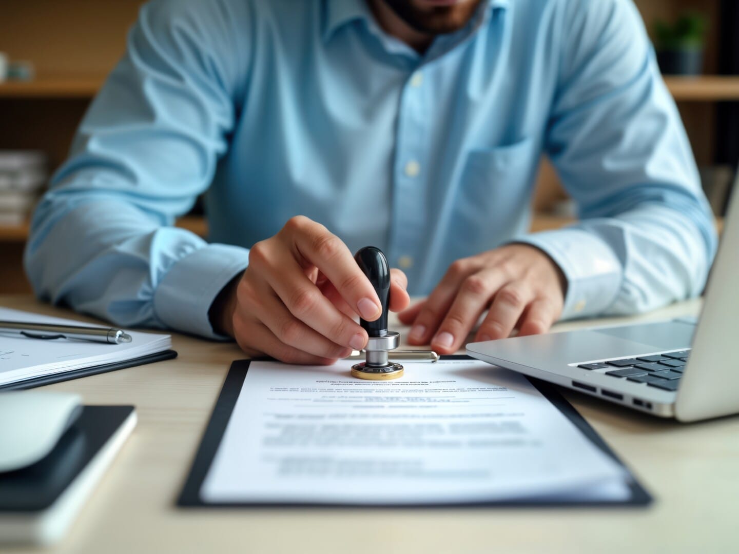 person stamping documents - How to Dissolve an LLC in Tennessee